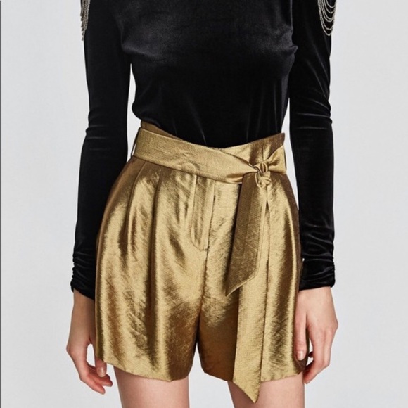Zara Gold Tie Shorts - Picture 2 of 4